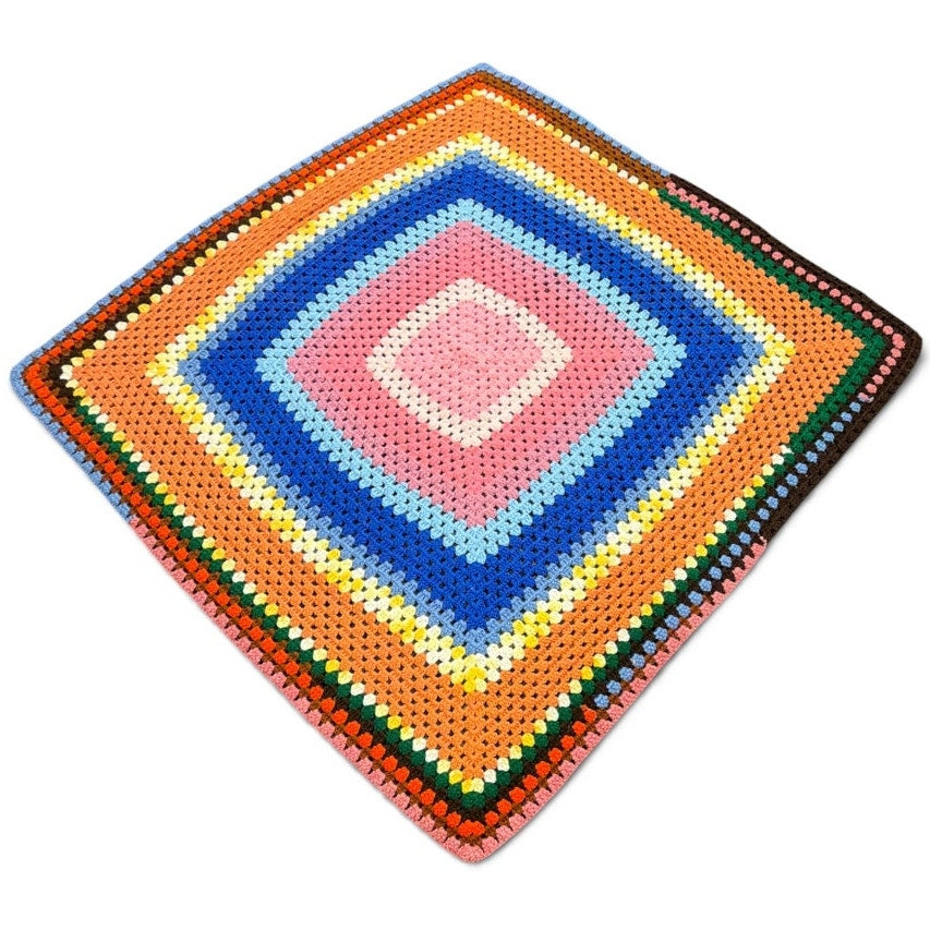 Vintage 1970s Crochet Afghan Handmade Retro Granny Square Lap Blanket 39"