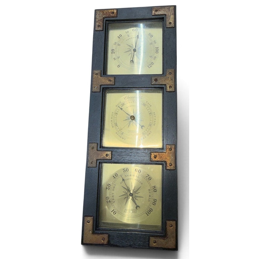 Vintage Springfield Weather Station Barometer Thermometer Hygrometer Wood USA