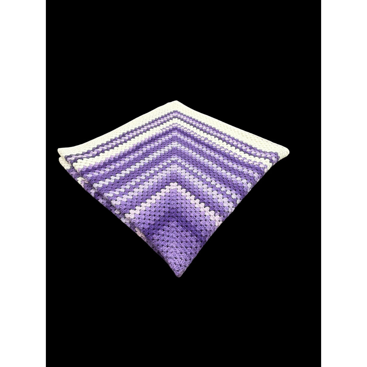 Handmade Crochet Afghan Purple Lavender Cream Granny Stitch Blanket 60" Square