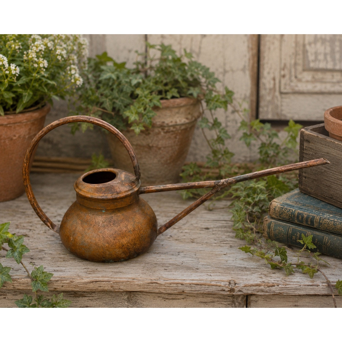 Handmade Antique Copper Watering Can, Primitive Garden Watering Can