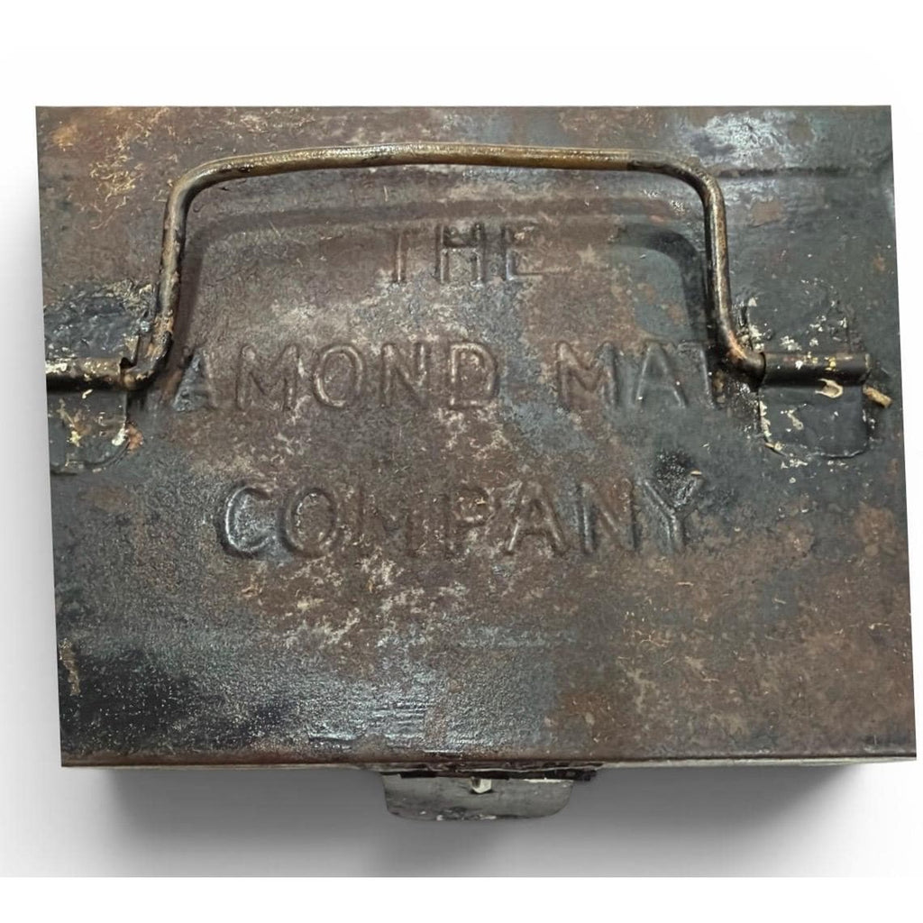 Antique Diamond Match Company Tin Box: Primitive Fireplace Storage Container