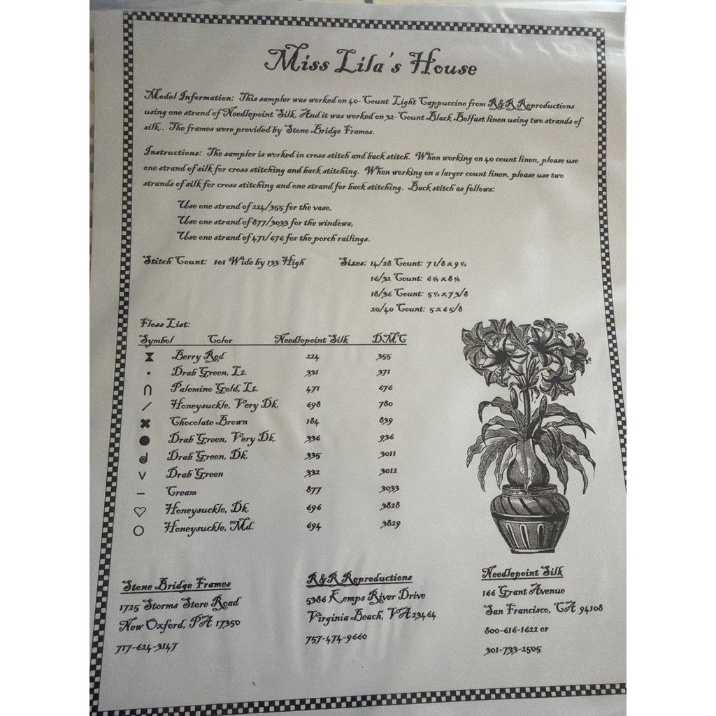 Miss Lila’s House Carriage House Samplings Cross Stitch Pattern Sampler