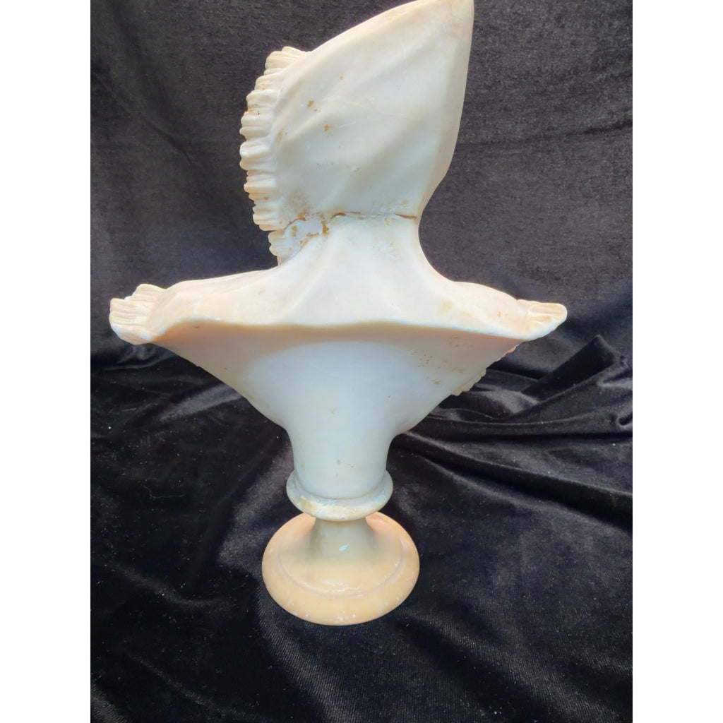 Antique Italian Hand Carved Alabaster Girl Bust Victorian Bonnet Sculpture