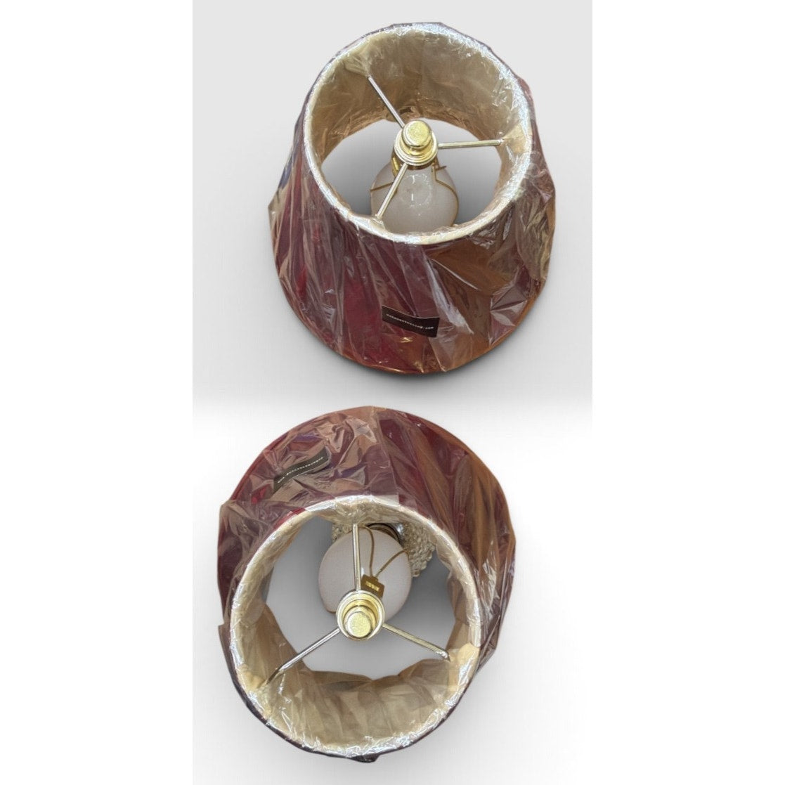 Pair Vintage Brass Bubble Glass Boudoir Lamps Rewired New Burgundy Shades – additional view 3