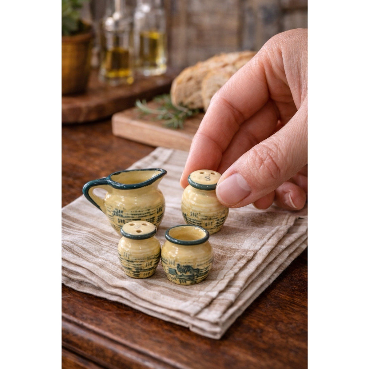 Miniature Vintage Japan Creamer Sugar Salt Pepper Set Hand Painted 4 Pc