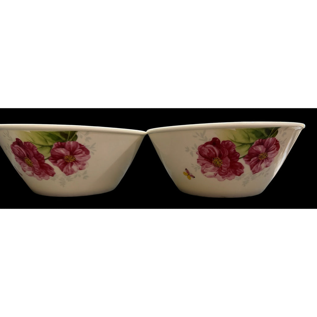 Vintage Milyang Bone China Serving Bowls, Set of 2, Floral Butterfly Bowls