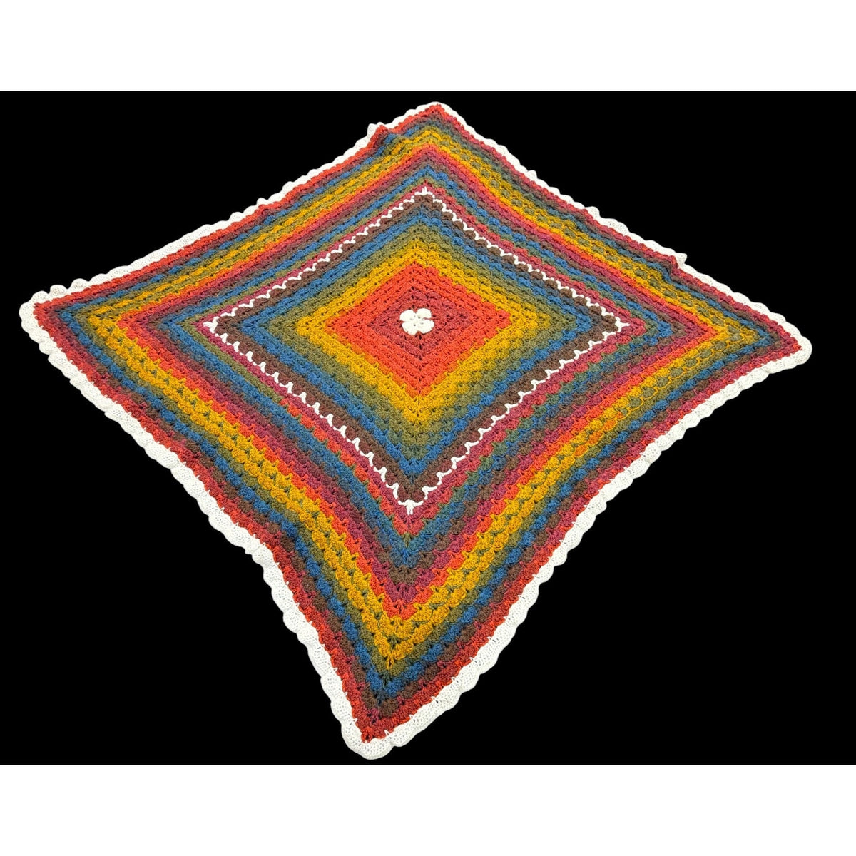 Handmade Crochet Lapghan Autumn Kaleidoscope Multicolor Square Throw 39"