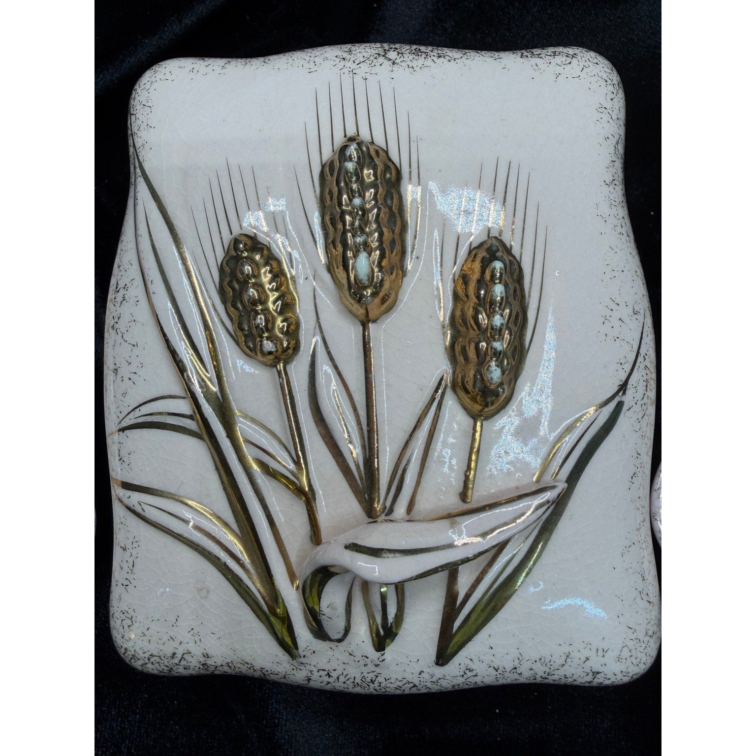 Vintage Lefton Pink Wheat Vanity Set 3 Piece Trinket Box Dresser Tray 1956