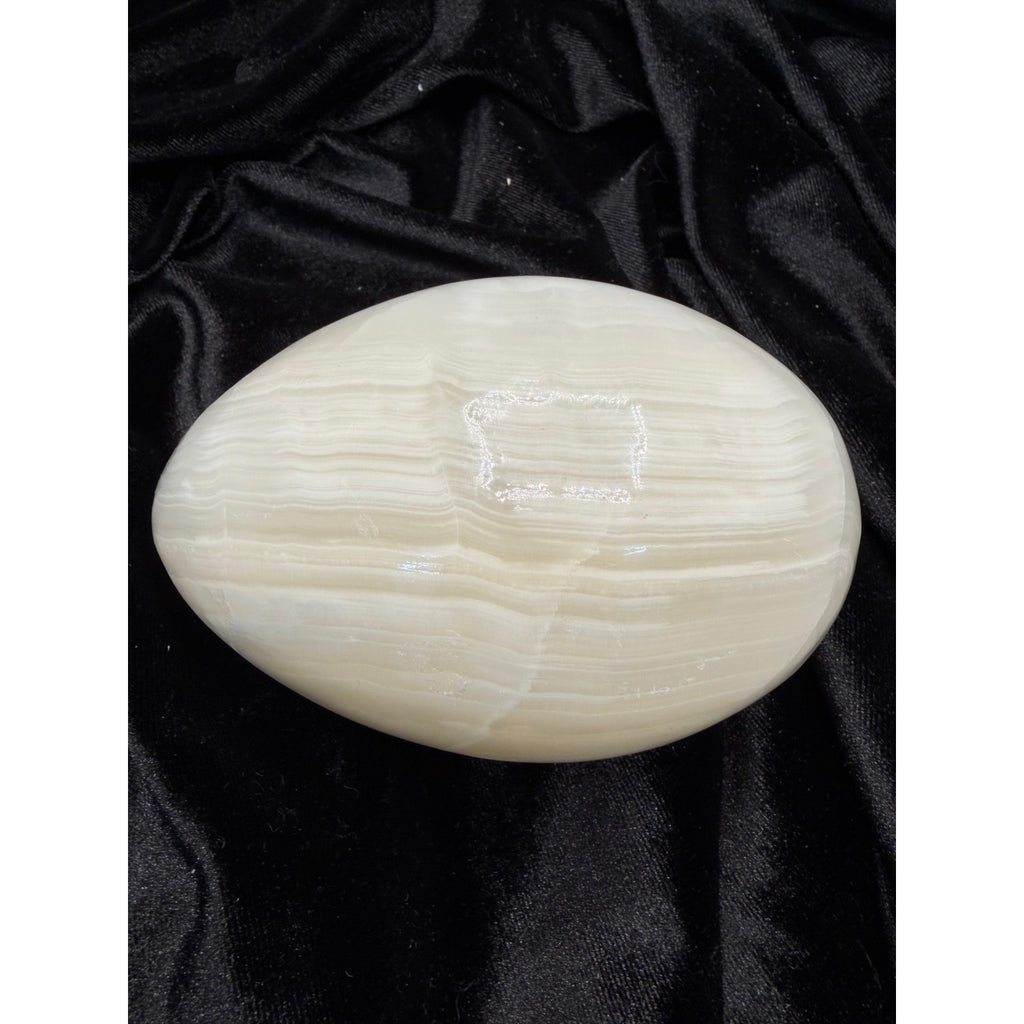 Vintage Large White Banded Onyx Egg Polished Stone Sculpture Natural Calcite 5.5
