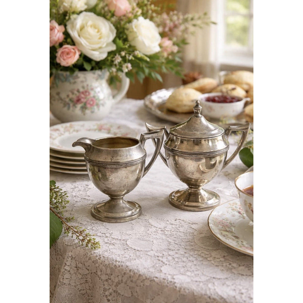 Vintage FB Rogers 602 Silverplate Creamer and Covered Sugar Bowl Set