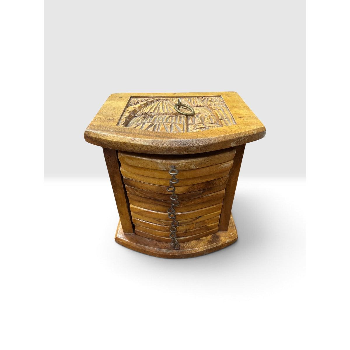 Vintage Carved Wood Coaster Set of 12 with Storage Box Cork Inserts – additional view 2