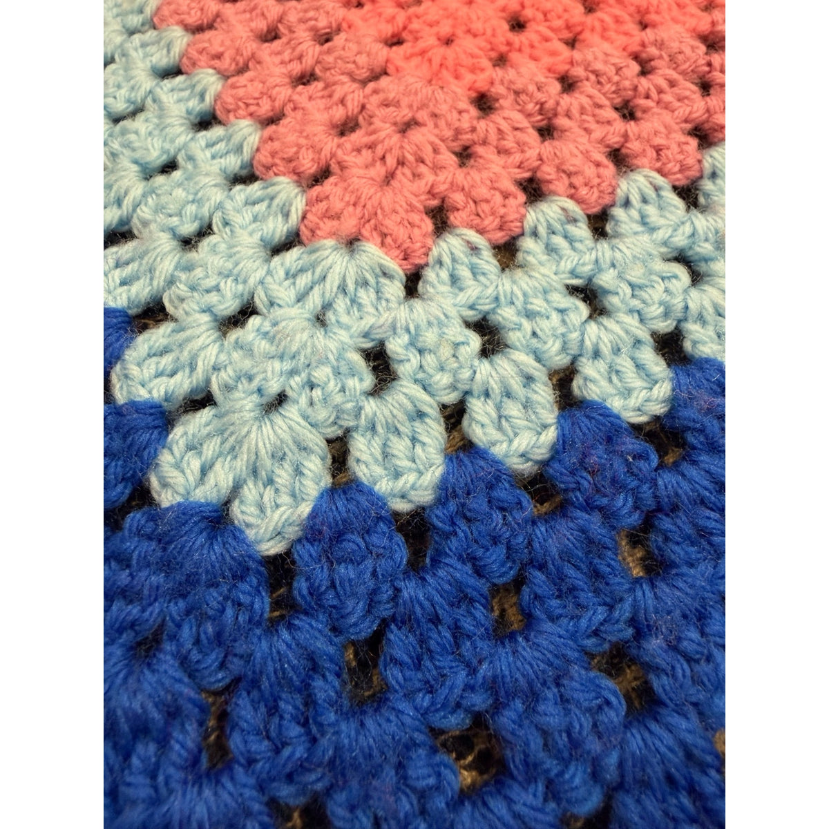 Vintage 1970s Crochet Afghan Handmade Retro Granny Square Lap Blanket 39"