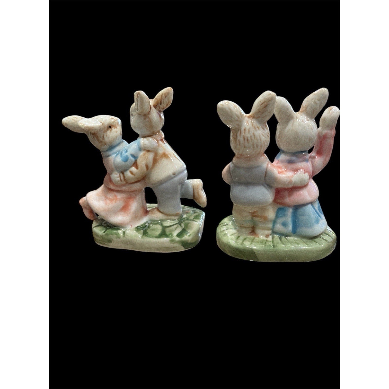 Vintage Dancing Bunny Couple Figurines, Set of 2 Ceramic Easter Rabbits