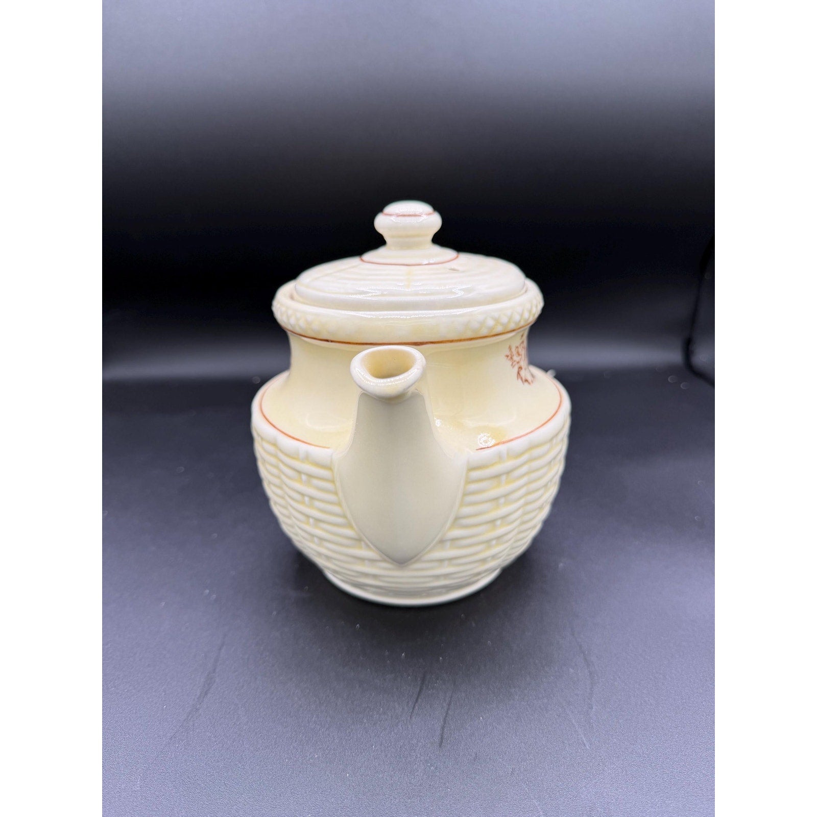 Vintage Porcelier Teapot: Ivory Basket Weave Floral China Display Piece