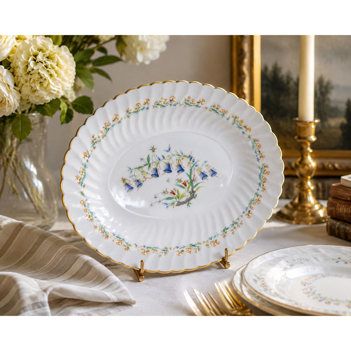 Syracuse China Temple Bells Oval Serving Platter 12 Inch Vintage 1960s – main view