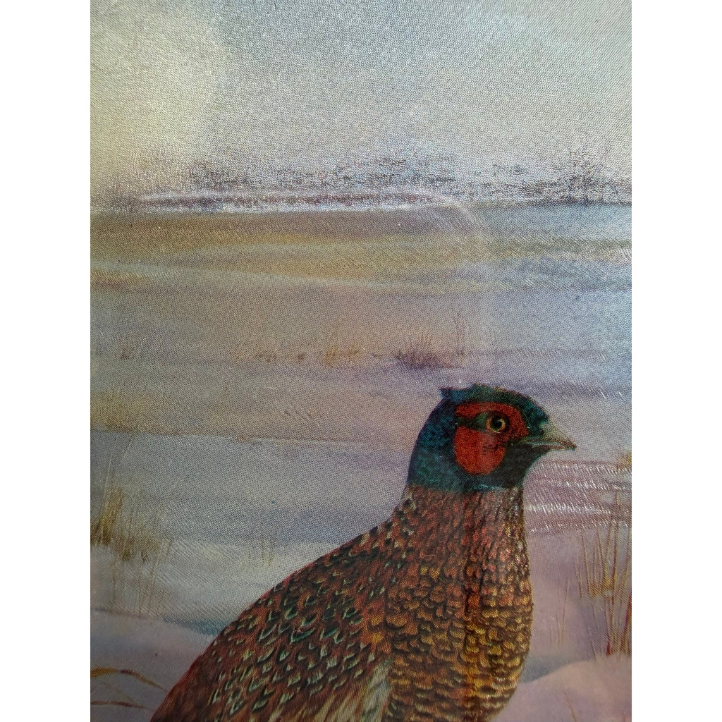 Vintage Foil Art Pheasant Picture Iridescent Winter Scene Gold Frame 8x10