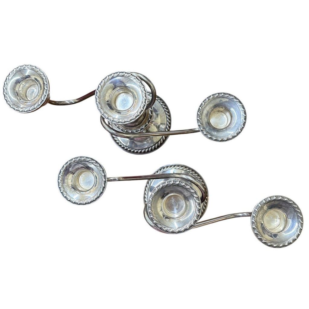Sterling Silver Candelabra Pair Cornwell Three Light Scroll Arm Candle Holders