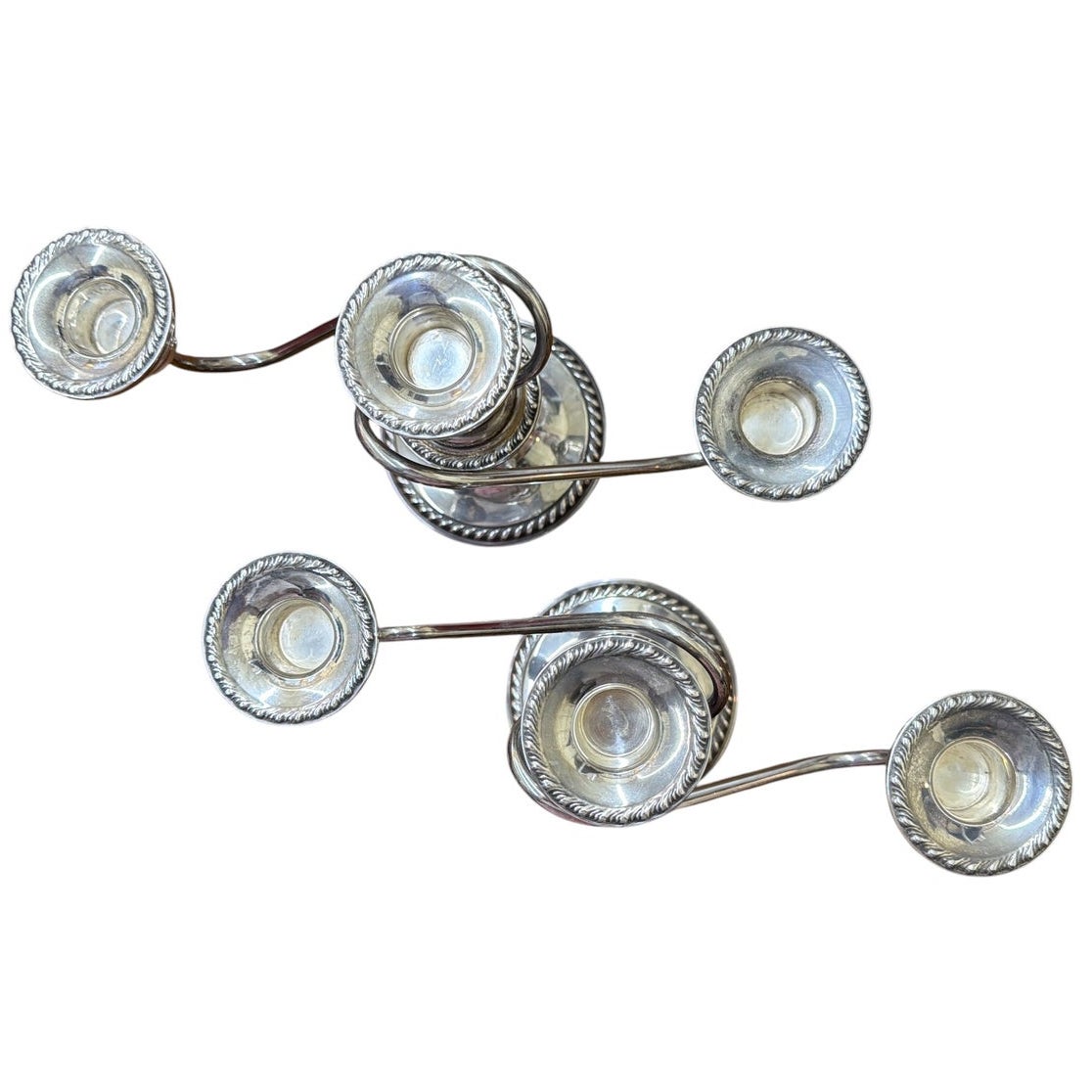 Sterling Silver Candelabra Pair Cornwell Three Light Scroll Arm Candle Holders