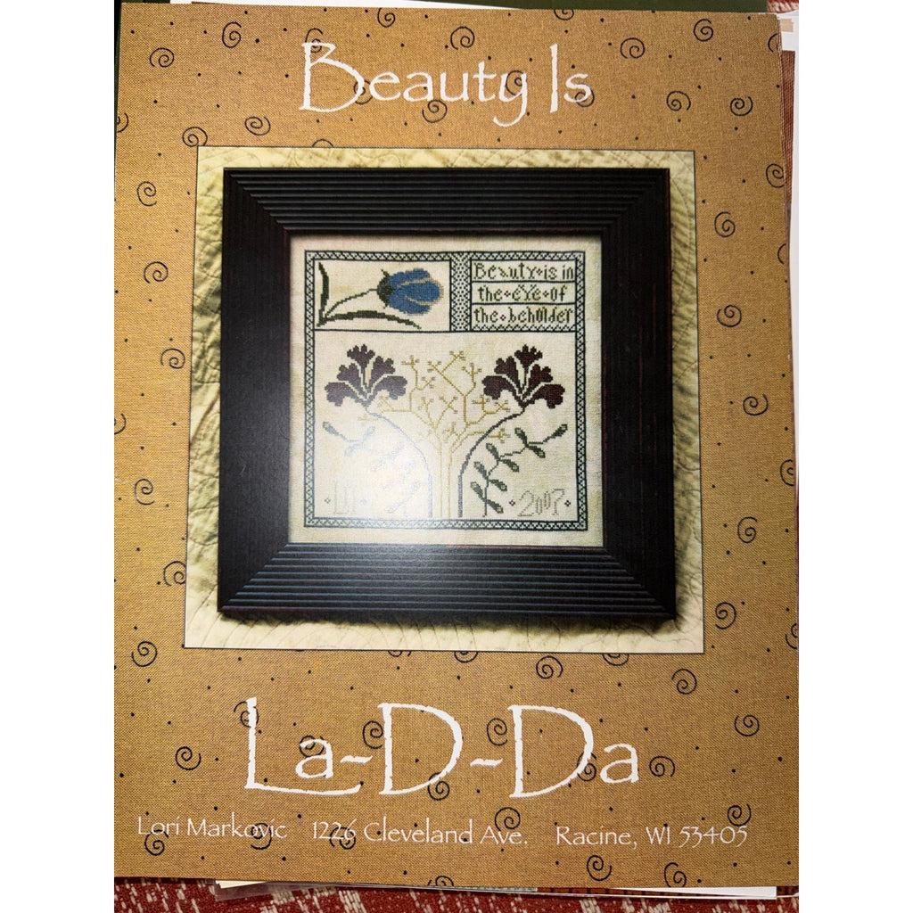 La-D-Da Beauty Is Cross Stitch Floral Folk Art Sampler NOS