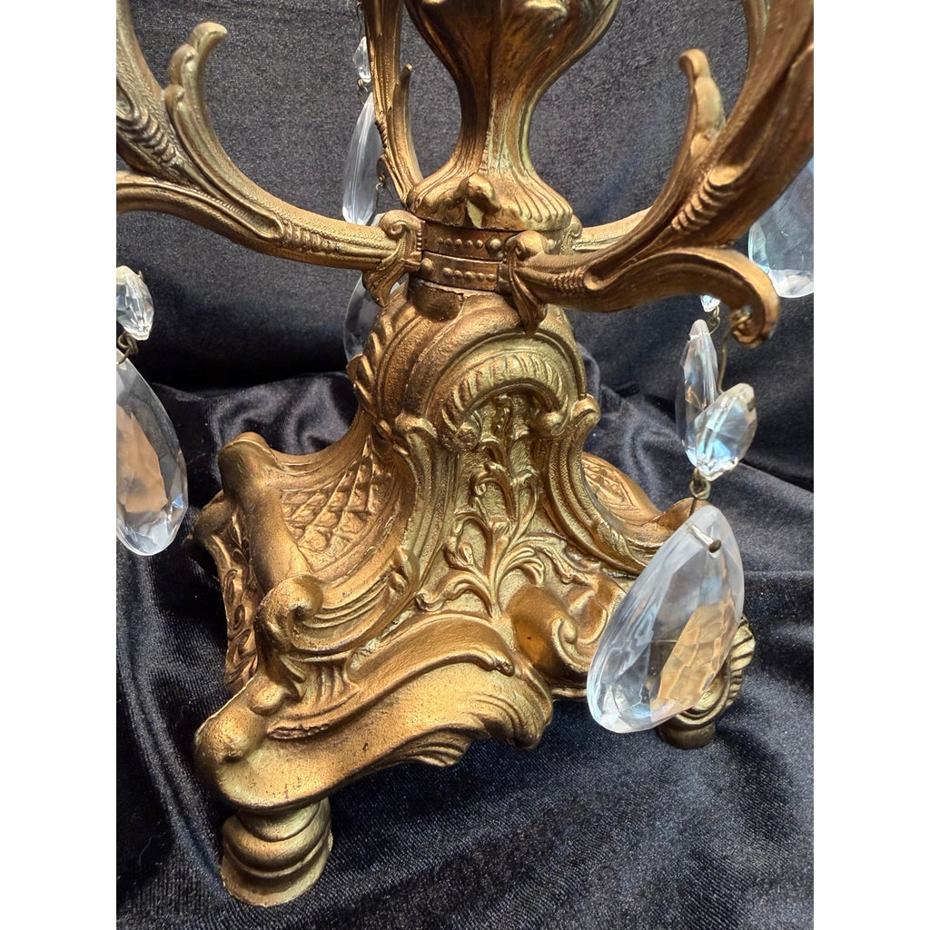 Vintage Gold Tone Crystal Prism 4 Light Candelabra Taper Candle Holder
