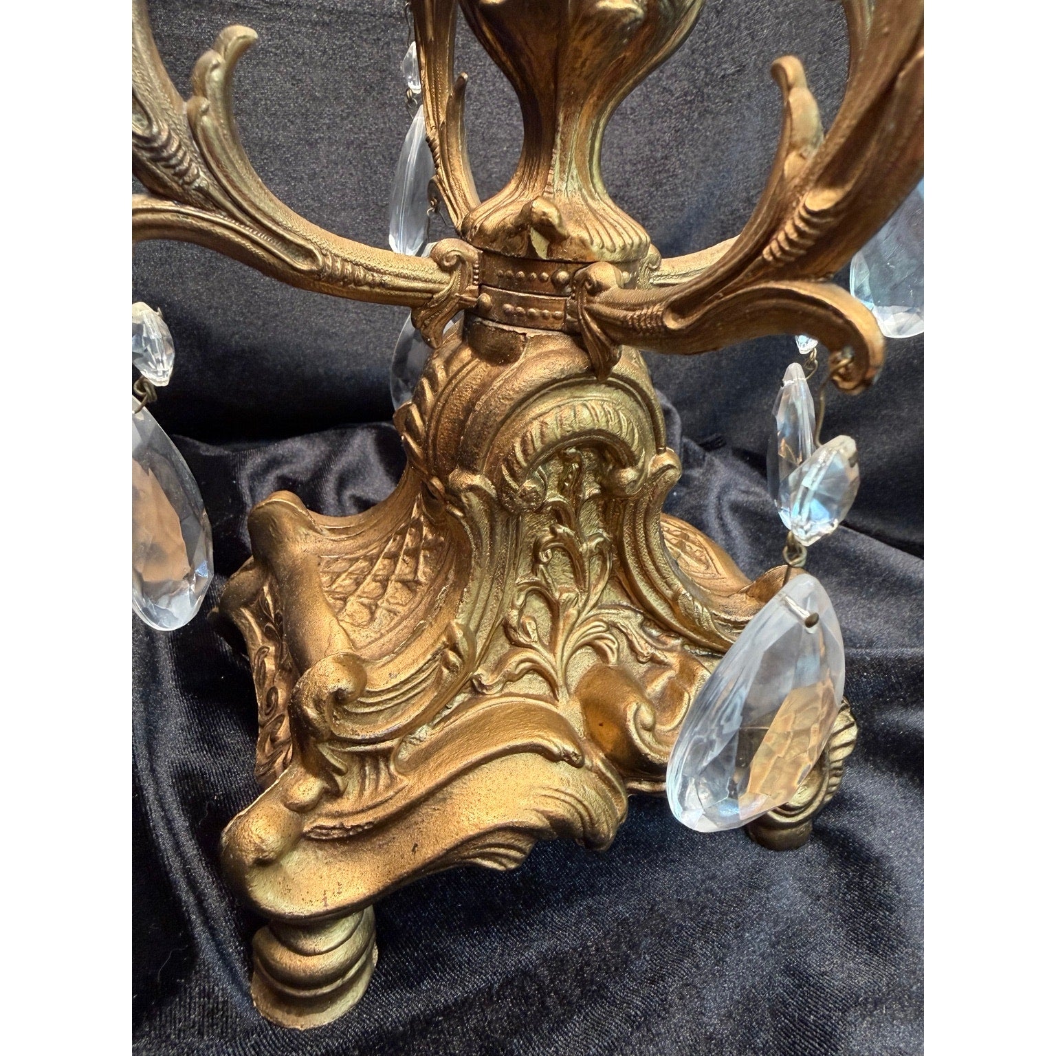 Vintage Gold Tone Crystal Prism 4 Light Candelabra Taper Candle Holder