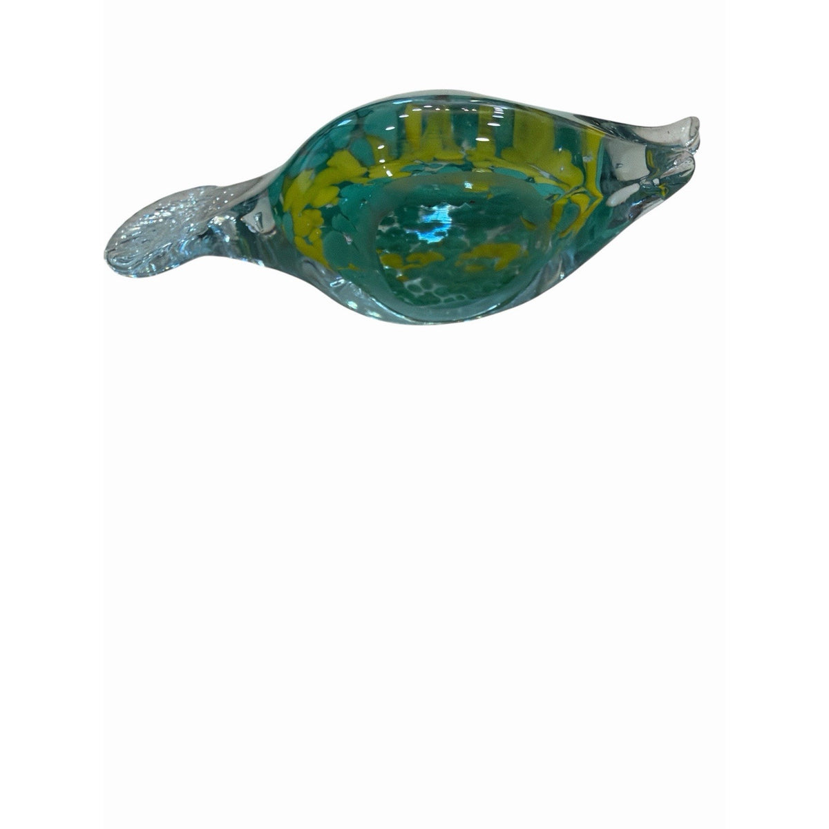 Art Glass Fish Paperweight Blue Green Swirl Clear Fins Coastal Decor 5”