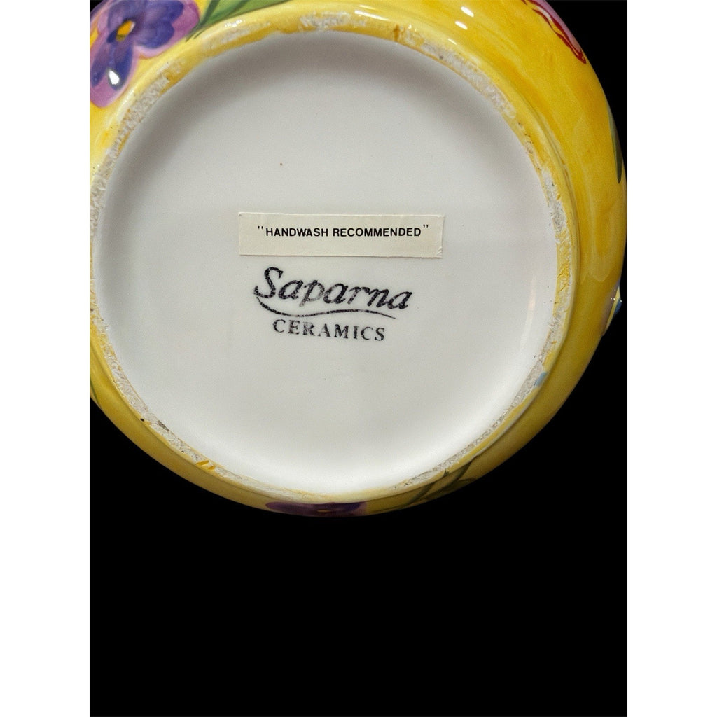 Saporma Italy Hand Painted Ceramic Pitcher Tuscan Floral Vase Yellow Blue