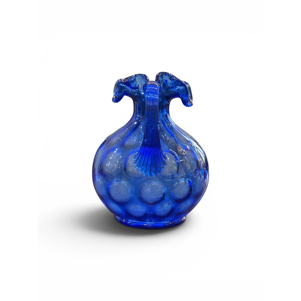 Vintage Fenton Cobalt Blue Coin Dot Pitcher, Hand Blown Art Glass Creamer
