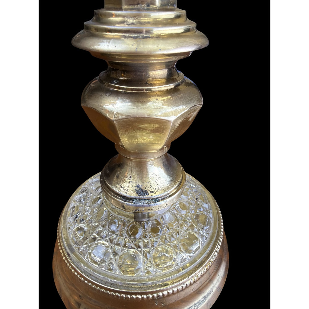 Vintage Hollywood Regency Brass & Crystal Prism Buffet Table Lamp