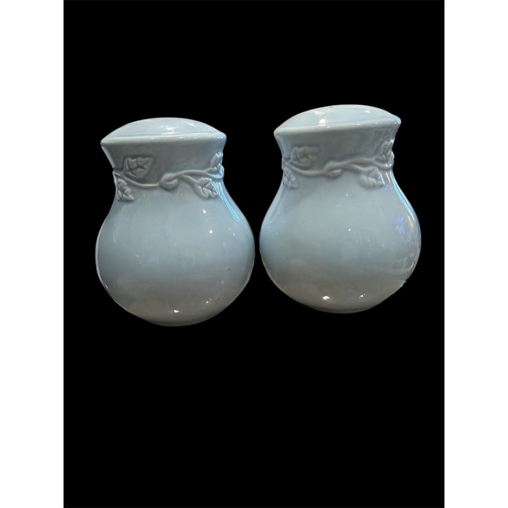 Vintage Enesco CountryGate Salt Pepper Shakers Blue Ceramic Ivy Pair