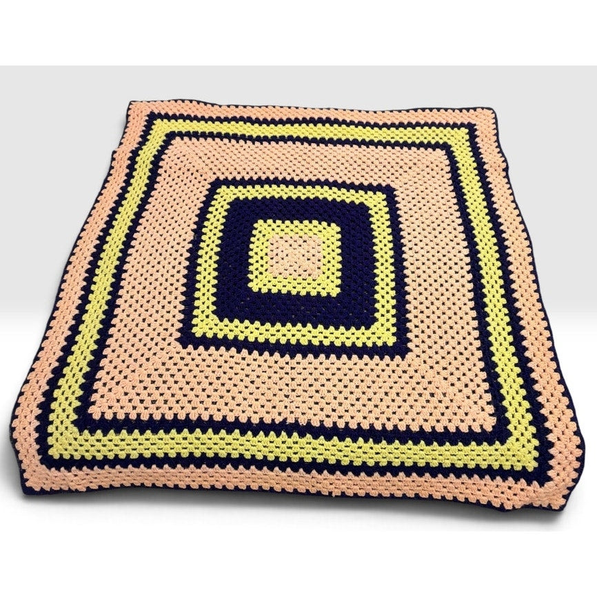 The Sunday Social Vintage Crochet Afghan 56" Peach Purple Yellow Granny Square – additional view 2