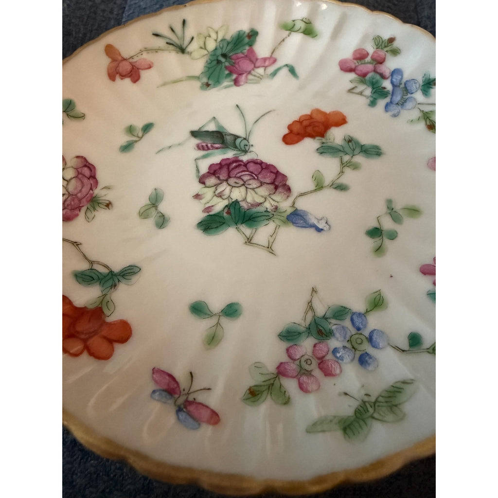 Vintage Chinoiserie Porcelain Bowls Pair Floral Cricket Trinket Dishes