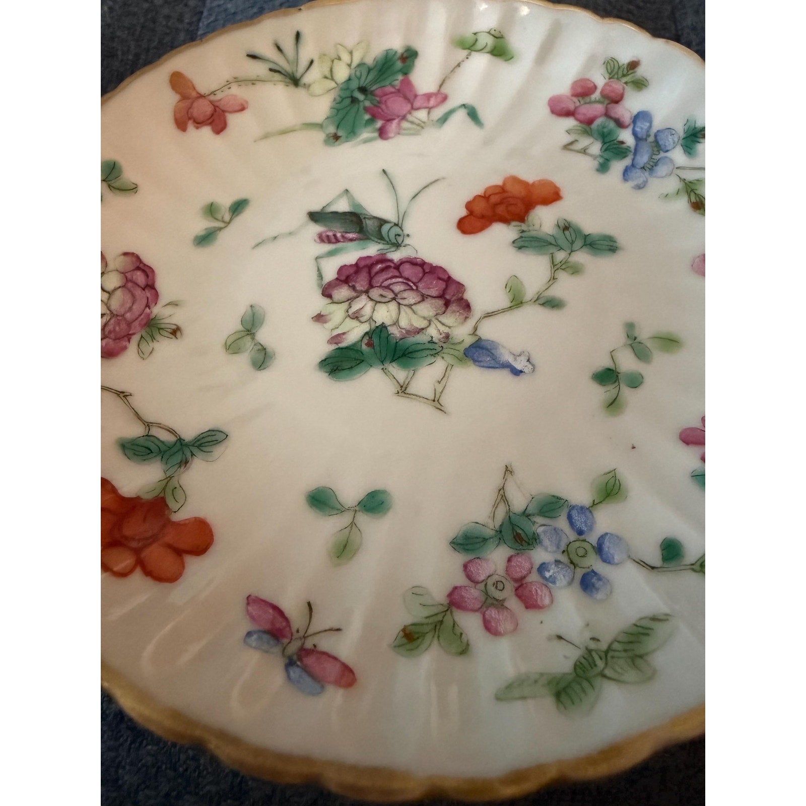 Vintage Chinoiserie Porcelain Bowls Pair Floral Cricket Trinket Dishes