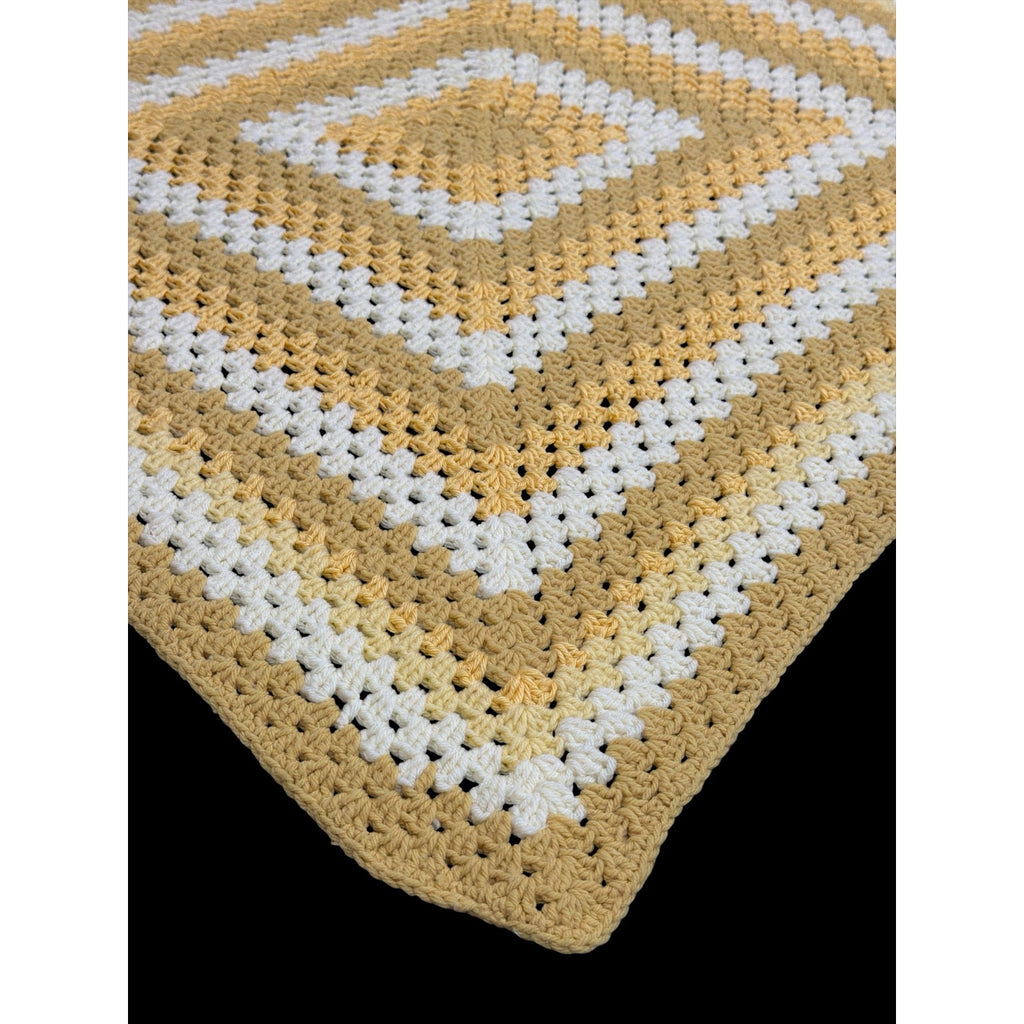 Handmade Crochet Lap Afghan Mustard Yellow Cream 40" Square