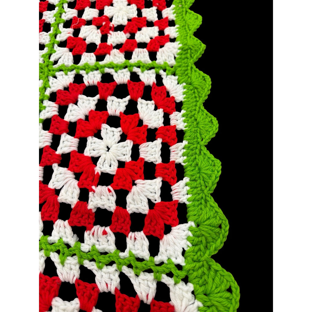 Christmas Crochet Afghan Red White Lime Green Granny Square Bed Throw 74 x 40