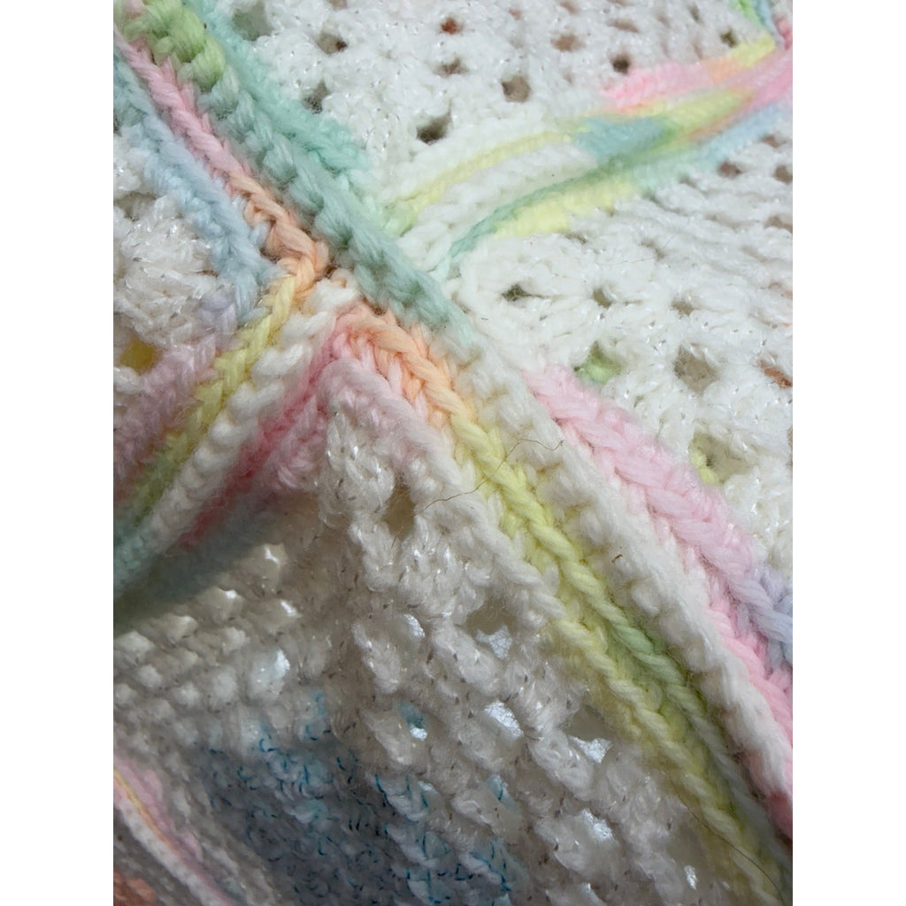 Handmade Pastel Crochet Granny Square Afghan Twin Bedspread 74 x 68