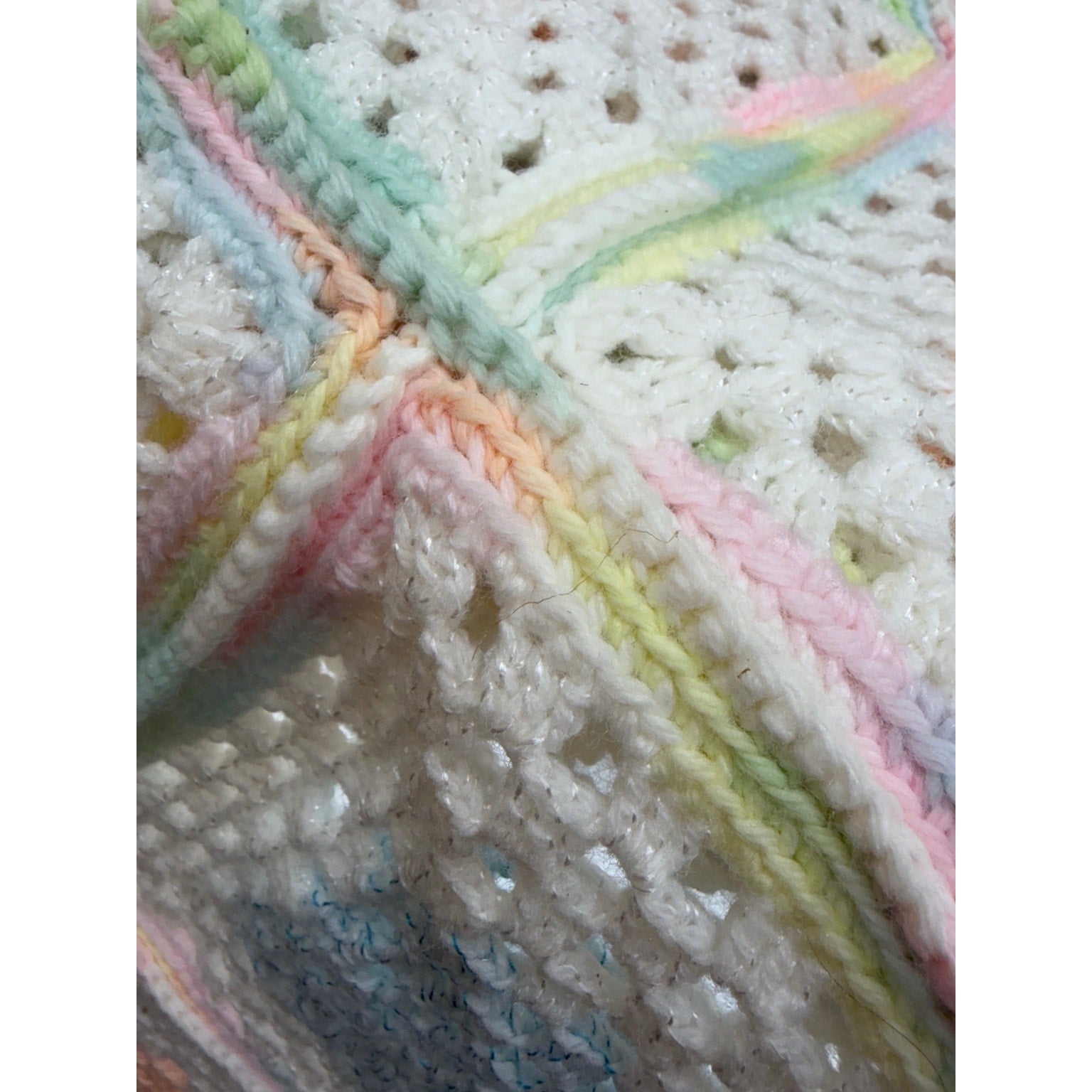Handmade Pastel Crochet Granny Square Afghan Twin Bedspread 74 x 68
