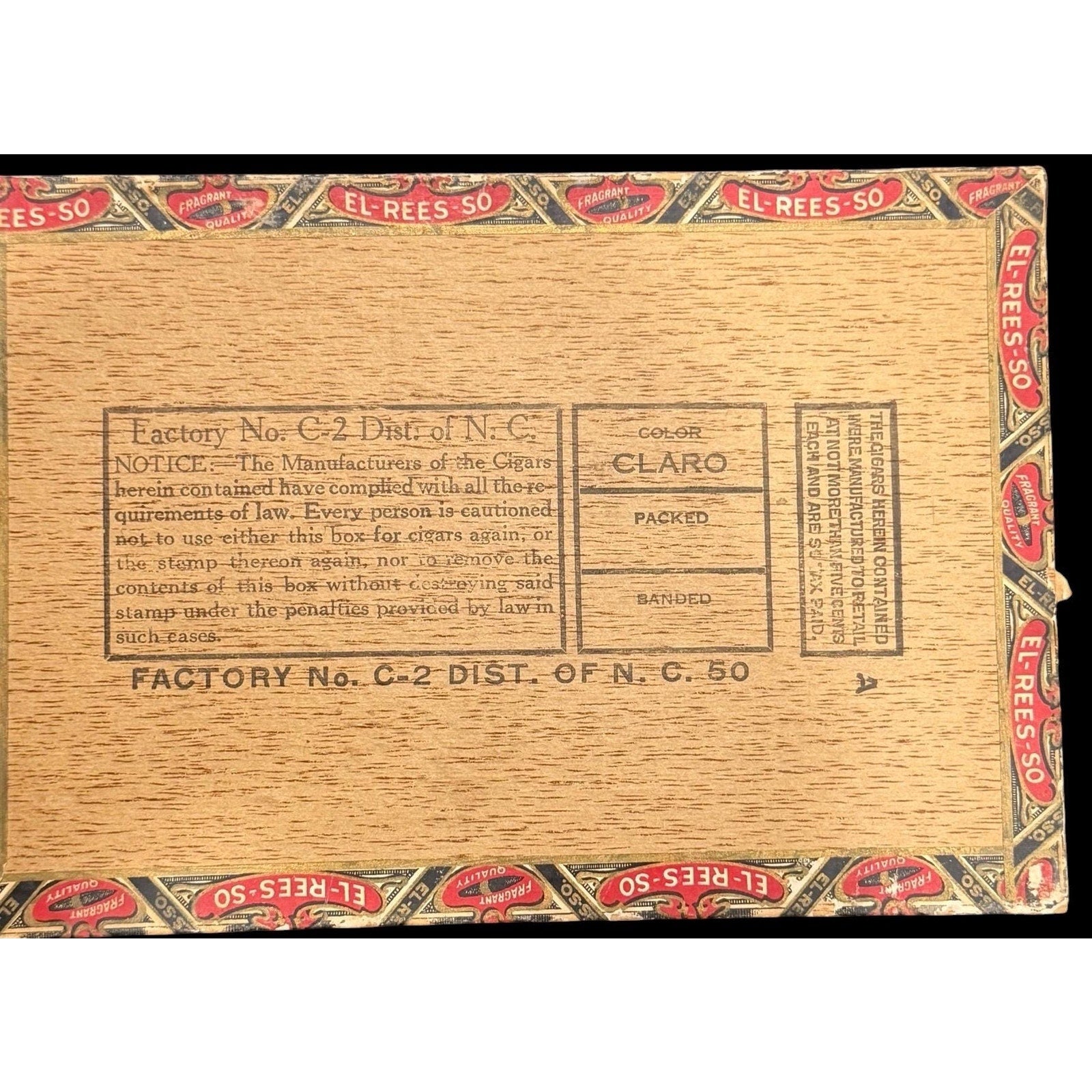 Antique General Store Display Box El Rees So 2 for 5 Cent Advertising
