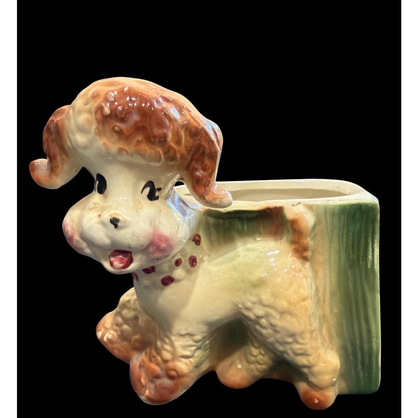 Vintage 1950s Poodle Planter: Kitsch Ceramic Dog Vase, Mid-Century Japan Decor
