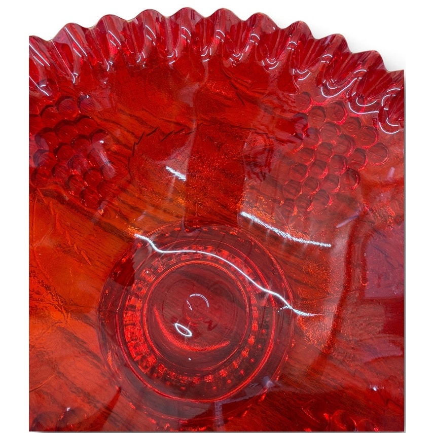 Vintage Indiana Glass Ruby Red Fruit Bowl Ruffled Edge Pattern 301 1960s