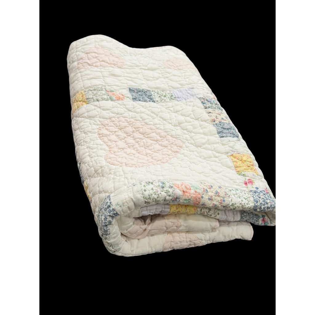 Vintage Hand Quilted Baby Quilt Handmade Nursery Wall Hanging
