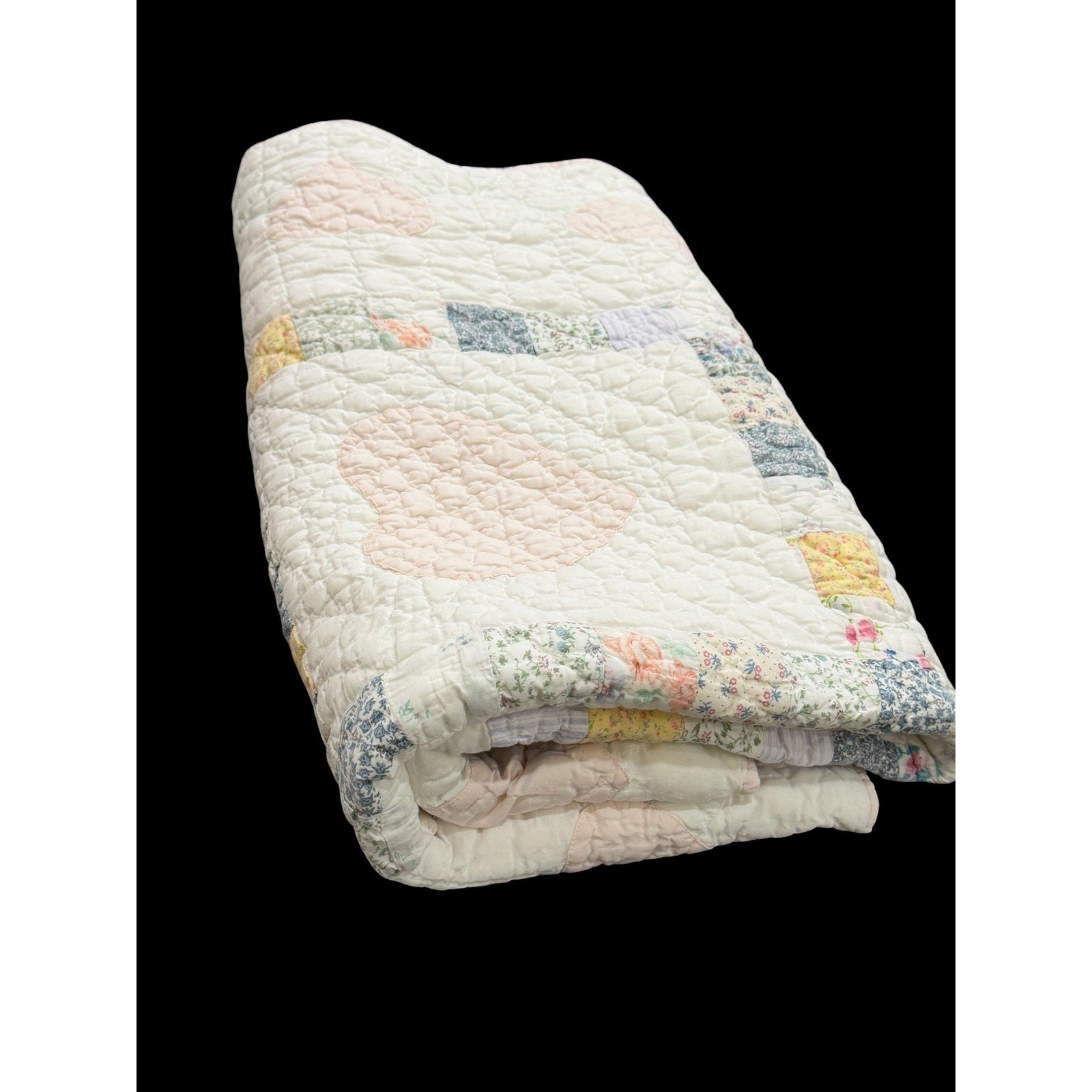 Vintage Hand Quilted Baby Quilt Handmade Nursery Wall Hanging