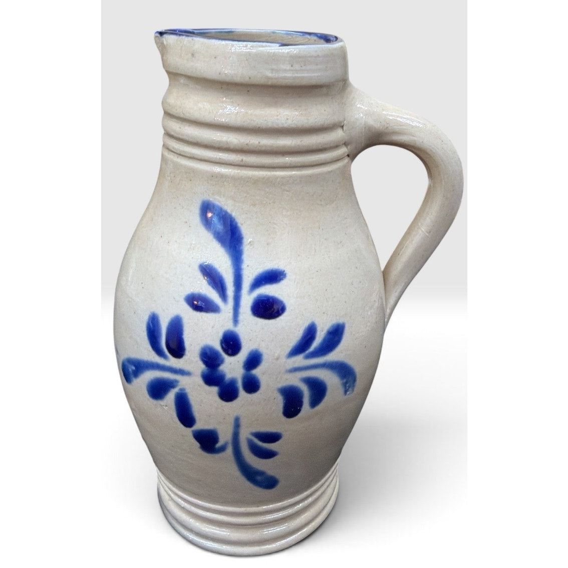 Vintage East Tennessee Pottery Pitcher Hand Thrown Cobalt Floral Stoneware – additional view 2