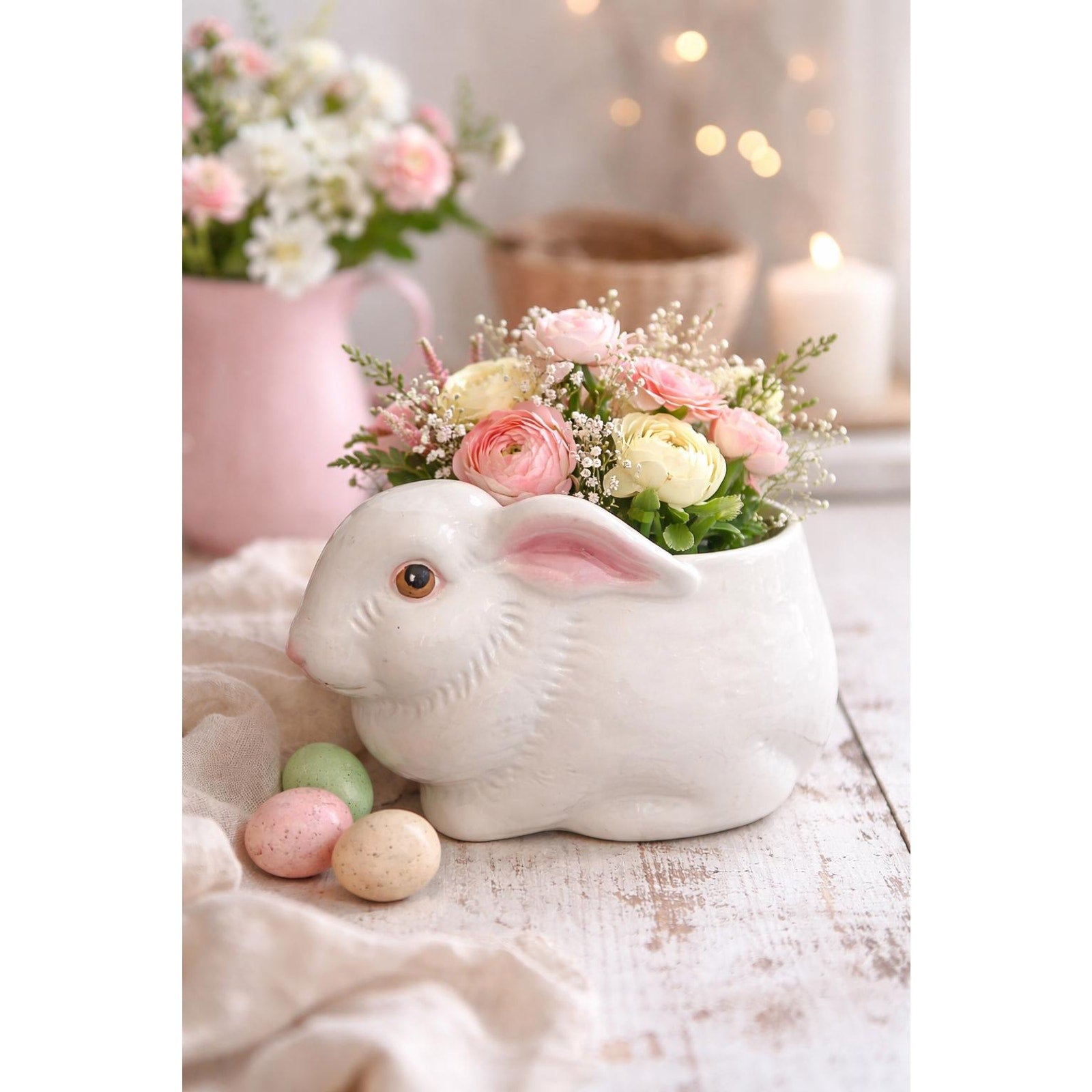 Vintage Bunny Planter White Ceramic Rabbit Easter Decor Cottagecore Spring Farmhouse Avon Brazil