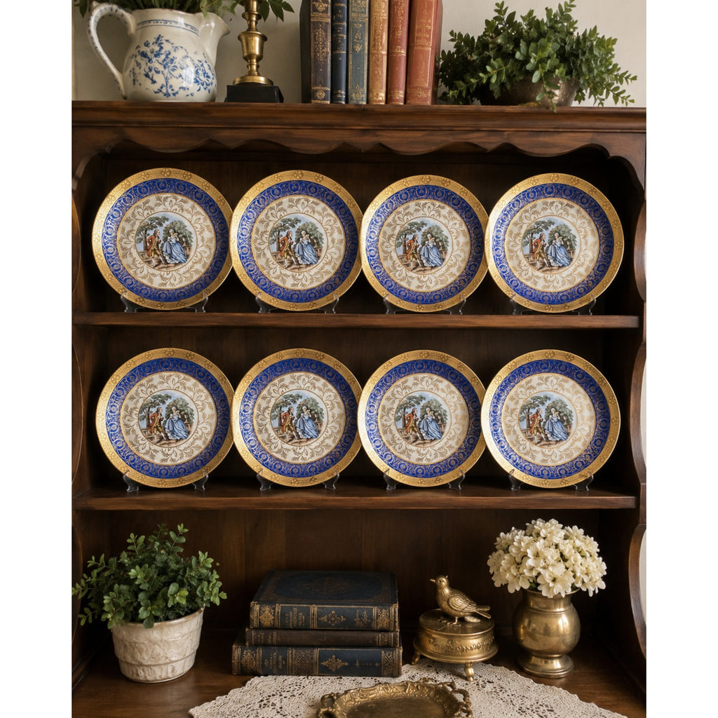 Vintage Taylor Smith & Taylor Bromley Bread Plates Set of 8 Gold Blue USA