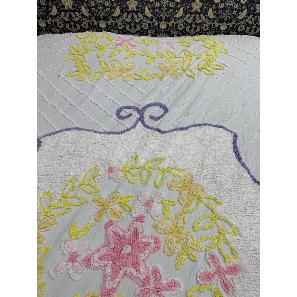 Vintage Chenille Bedspread King 108 x 122 Floral Lavender Pink Yellow – additional view 11