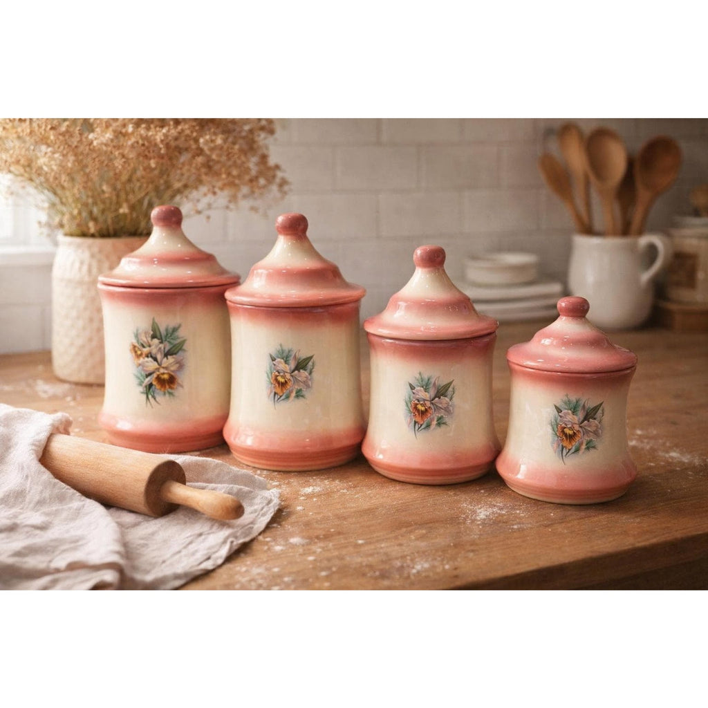 Vintage Pink Floral Ceramic Canister Set – Cottage Kitchen Storage, Made in Japan