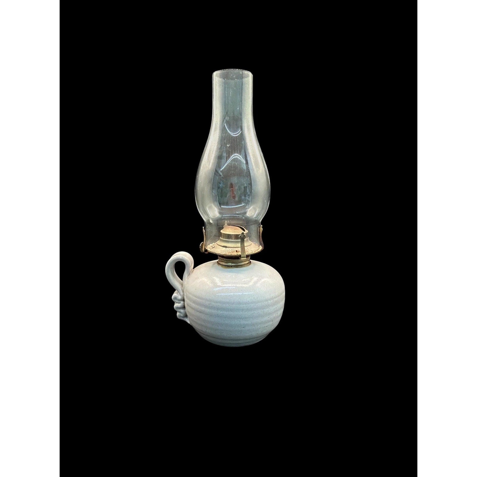 Andy Cochran Studio Pottery Oil Lamp: Fish Motif Stoneware, Signed Andy