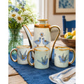 Vintage Del Palomar Mexico Coffee Pot & 3 Mug Set Blue Bird Stoneware