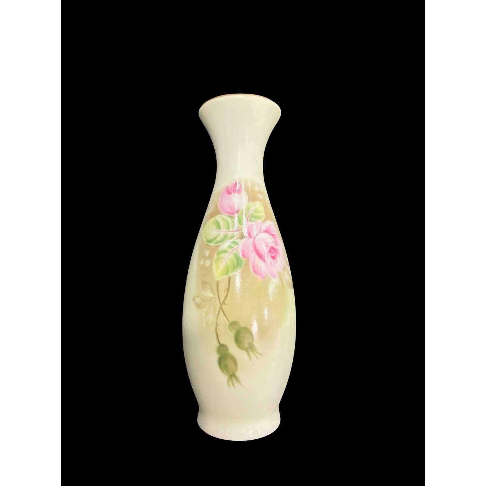 Vintage Lefton China Bud Vase Hand Painted Pink Rose Celadon Green Porcelain Vase Cottage Chic Floral Decor